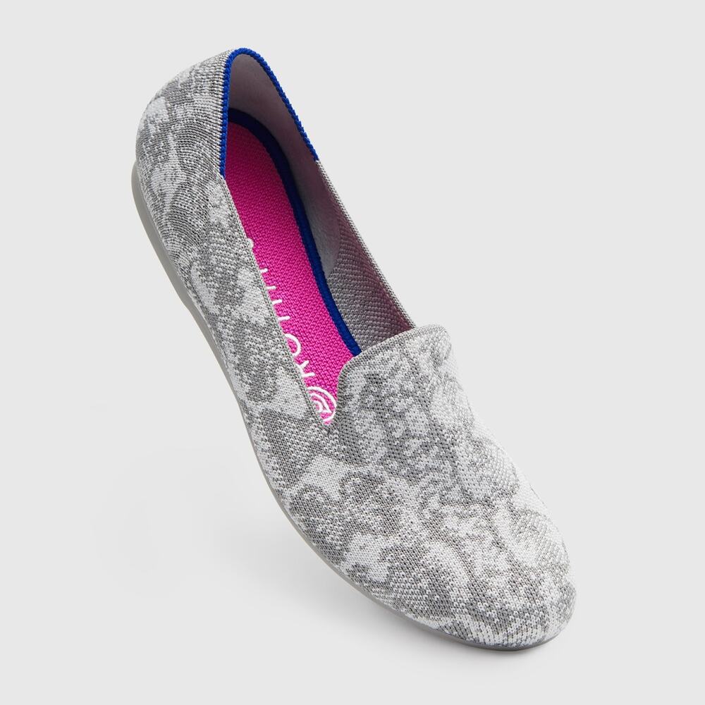 Rothy's Knit Slip On Round Toe The Loafer Flat Ivory Grey Snake Women's Size 9.5